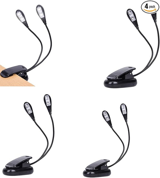 4 Pack Music Stand Lights, Eye Caring Clip-on Piano Light, USB & AAA Battery Operated, LED Book Reading Lamps, 4 Brightness, Ideal for Musician, Piano, Orchestra, Guitar, Travel (Dual Arm)