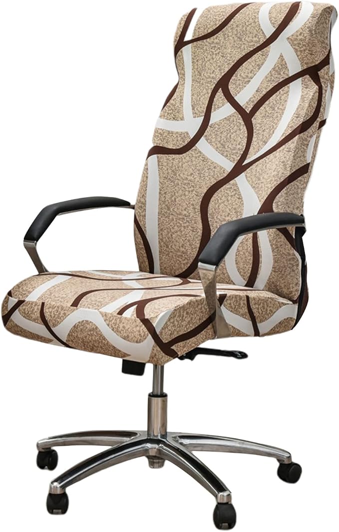 Stretch Office Chair Cover with Zipper Printed Computer Chair Cover for Armrest Chair Universal Removable Spandex Rotating Boss Chair Slipcovers Soft Desk Chair Seat Protector for Dogs, Cats (L, 01)