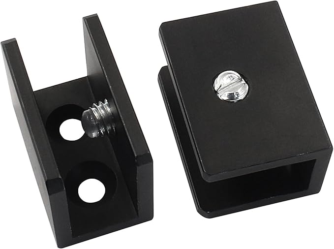 Hordion 12 Pack Square Glass Clamp, Aluminum Alloy Shelf Clamp Clip Glass Holder Support Bracket for 8-10 mm Thick Glass, Black