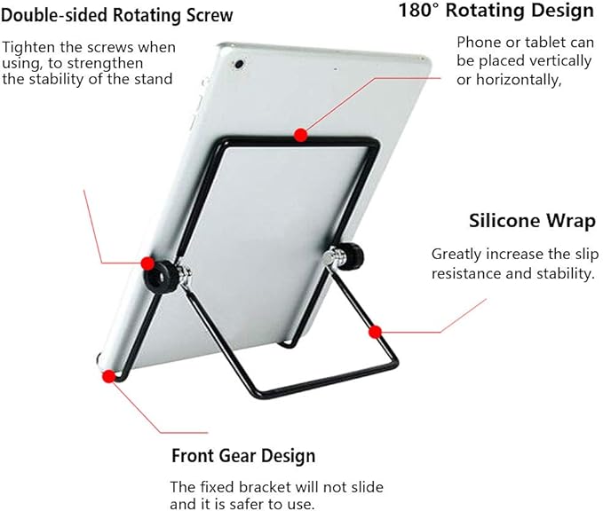 VOVIGGOL Adjustable Tablet Stand Holder 2 Pack, Non-Slip Foldable Holder Cradle Fit for 9-12.9" Tablets, iPad, Samsung and Kindle Fire, Display Stand Picture Frame Stand for Photos (2 Large Black)