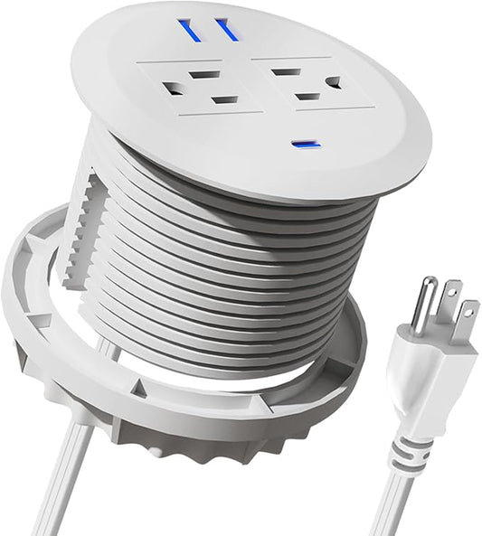 3 Inch Power Grommet,10ft Cord,20W USB C Fast Charging Station,3 USB Ports,Flush Mount.Round Recessed Power Center Desk Hole Grommet Outlet for Workspace,Couch,White