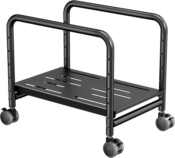 PUTORSEN Computer Tower Stand Under Desk - Height Adjustable PC Stand for Most Mid-Tower, Rolling CPU Holder with 360° Locking Wheels, Max Load 66 lbs, Black