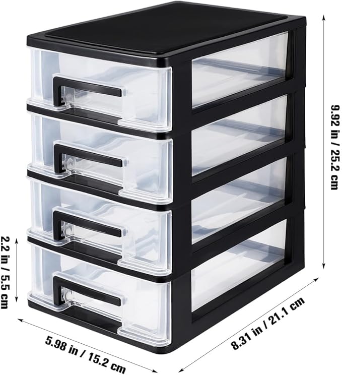 DOITOOL 4 Drawer Storage Organizer, Plastic Storage Bins Desk Organizer with Drawers for Makeup Vanity Nail Polish Bathroom Stationery Art Craft Supplies, Kitchen Office Organization