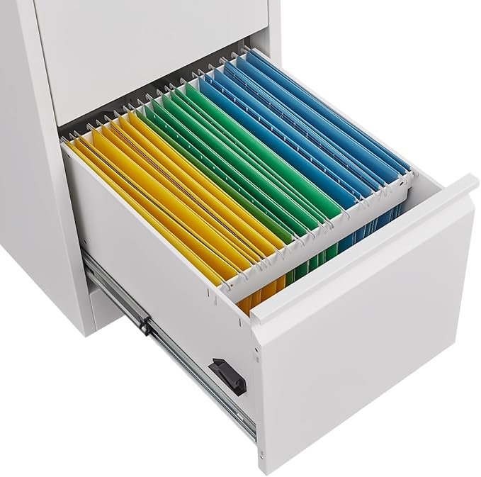 4 Drawer File Cabinet with Lock, Vertical File Cabinets for Home Office, Heavy Duty Metal Lockable Filing Storage Cabinet for Letter/Legal/a4/f4 Size Files, Assembly Required, White