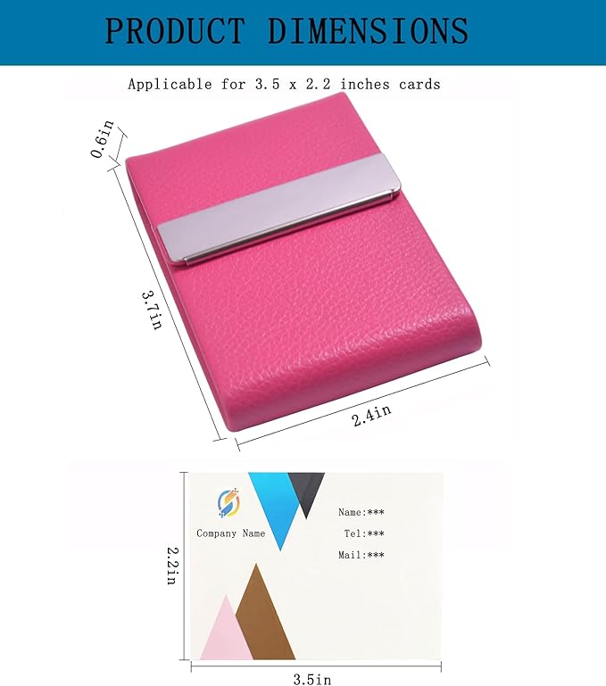 Business Card Holder with Ultra Slim Design,Business Card Case with Premium PU Leather, Suit Pocket Metal Card Holder for Women/Men,Professional Name Card Holder with Magnetic Shut(Rose Red)
