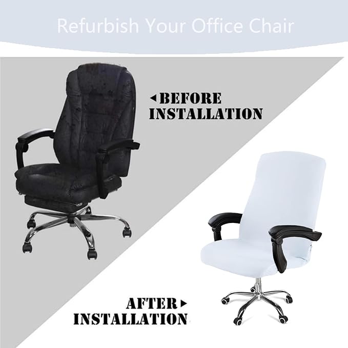 Office Chair Cover,Removable Desk Chair Cover with Zipper,Stretch Anti-dust Universal Rotating Office Seat Slipcover,Washable High Back Computer Seat Protector for Pets (White, Large)