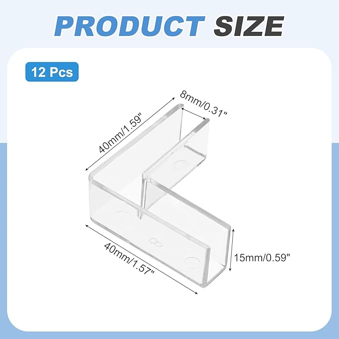 uxcell 24Pcs Plastic Glass Connector, Suitable for 8mm Thick l Shaped Glass to Glass Clamp, Fixing Bracket Rimless Clip Holder for Aquarium Fish Tank Display Shelves, Transparent
