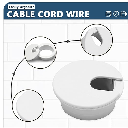 8pcs 1-3/8 Inch Desk Grommet with Drilling Hole Saw, Plastic Desk Hole Cover, White Cable Hole Cover, Desk Hole Grommet for Wire Cord Organizing Office Computer Desk