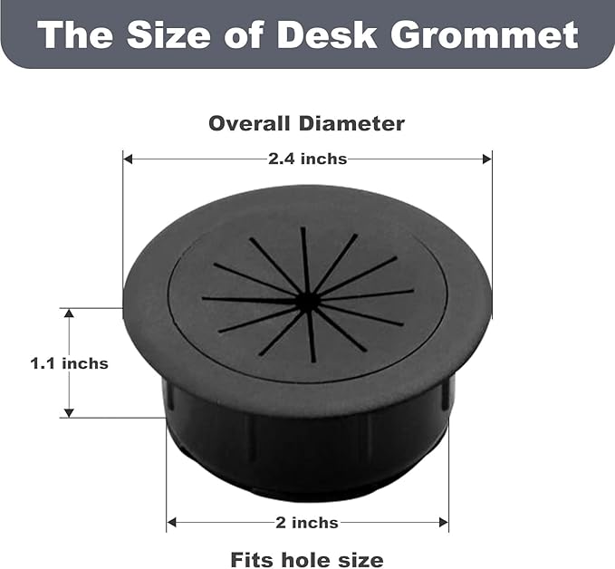 2 Pack 2 Inch Flexible Desk Grommet, ABS Cable Hole Cover for Home Office Table Wire & Cord Management- Black