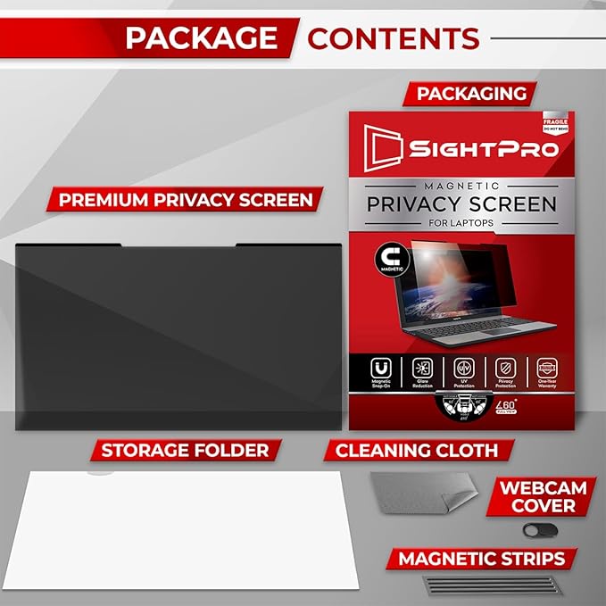 SightPro Magnetic Laptop Privacy Screen 13.3 Inch 16:10 - Patented Removable Laptop Privacy Filter Shield and Protector
