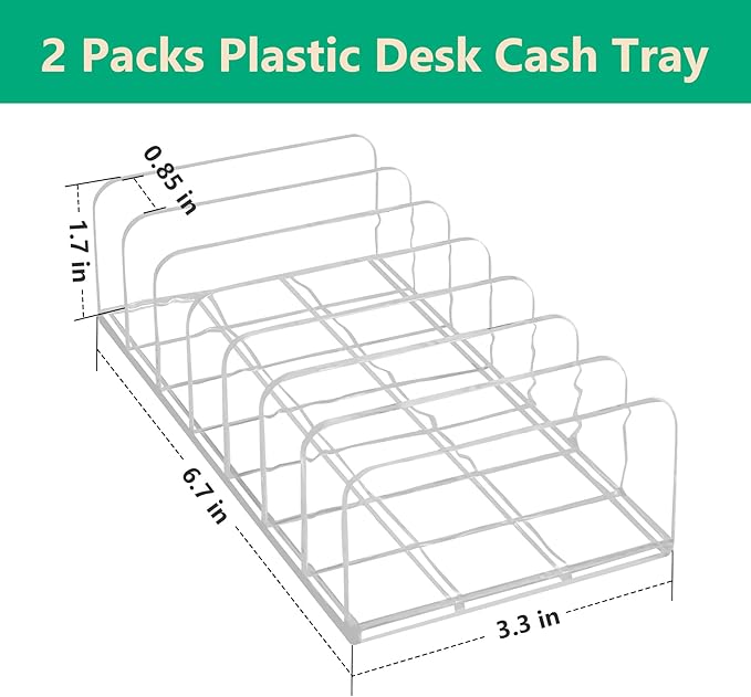 2 Packs Acrylic Mail Organizer Plastic Desk Cash Tray,7 Section Divided Vanity Organize Holder Vertical Letter Sorter for Desktop, Bill, Document, Notebook