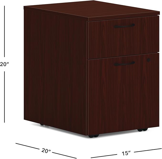 HON MOD 2 Drawer File Cabinet On Wheels, Mobile Pedestal for Filing Cabinets for Home Office, 15" W Portable Storage, Mahogany