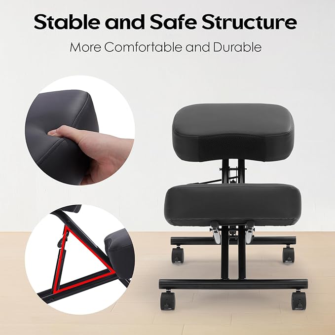 Kneeling Chairs PU Leather Ergonomic Home Office Chair Adjustable Height Seat Rolling Wheels Comfort Thick Cushion Work Stool Improve Posture Chairs
