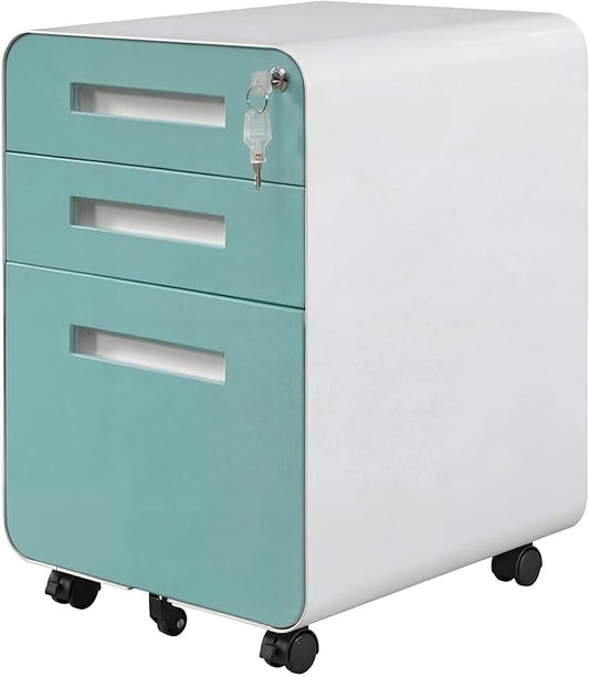 3 Drawer Mobile File Cabinet with Lock, Under Desk Metal Filing Cabinets with Wheels for Home Office Organizer Letters/Legal/A4, Fully Assembled