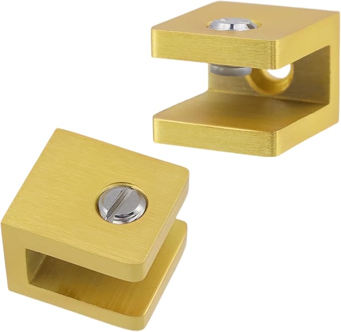 6 Pack Adjustable Glass Shelf Brackets Clamps Support Bracket Hardware Replacement Parts Suitable for 5-8mm Thickness Glass Shelves (6, Gold)