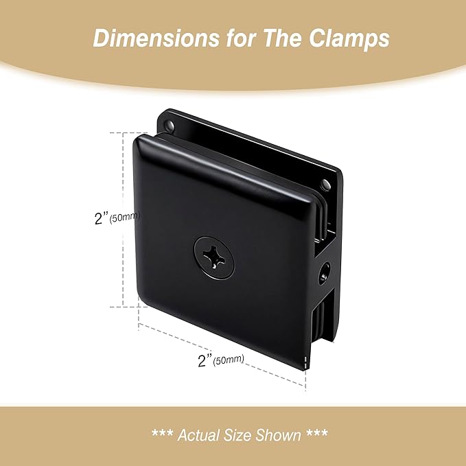 Glass Clamp for Frameless Shower Door, Solid Brass Materials, for 5/16" to 1/2" (8-12mm) Glass, Wall or Floor Mount Fixed Clips Hardware Kit, Matte Black