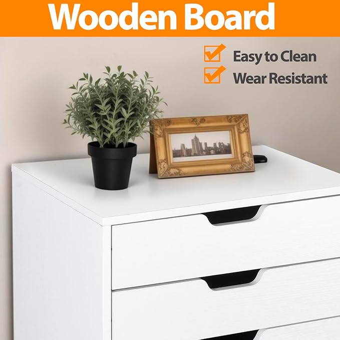 SUPER DEAL 5 Drawer File Cabinet for Home Office, Wood Under Desk Filing Cabinet Mobile Printer Stand Rolling Storage Organizer with Lockable Casters for Apartment Small Spaces, White