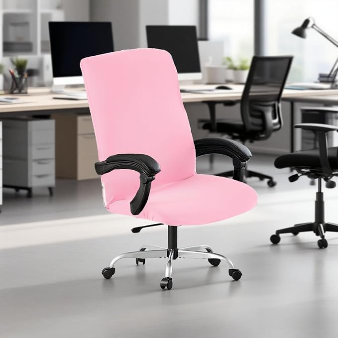 Office Chair Cover,Removable Desk Chair Cover with Zipper,Stretch Anti-dust Universal Rotating Office Seat Slipcover,Washable High Back Computer Seat Protector for Pets (Pink, Large | Armrests)