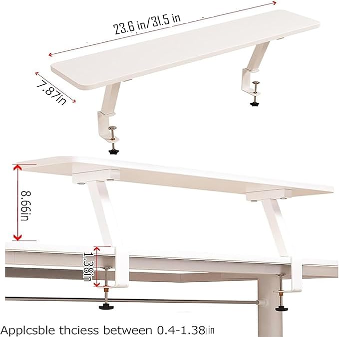 23.6x7.8in Clamp on Desk Shelf, Adjustable Desktop Organizer Extension Bookshelf Above Storage Rack Accessories Space Saving for Home Office Organization, White