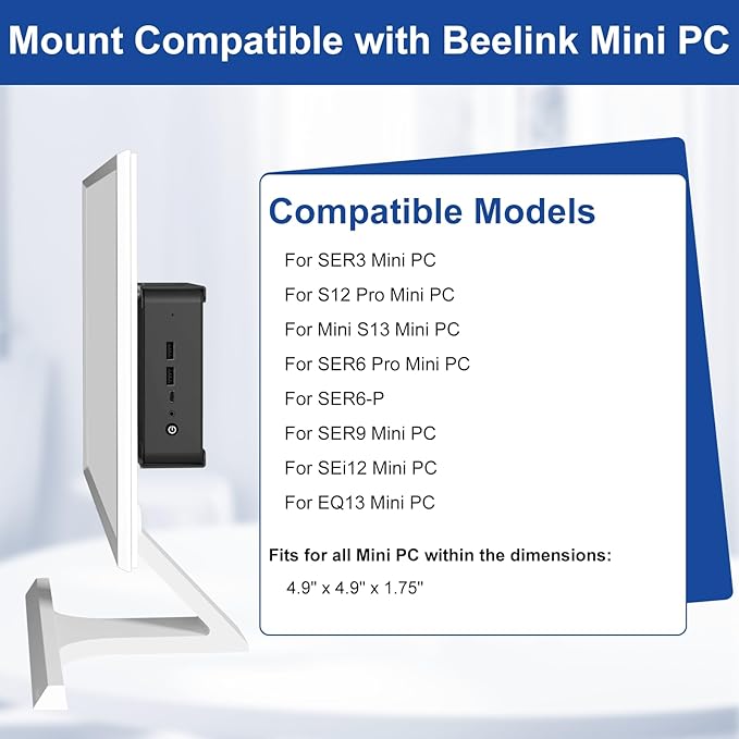 Mini PC Mount Compatible with Beelink Mini PC Vesa Mount/Wall Mount/Under Desk, for S12 Pro, Mini S13, SER6 Pro/SER3/SER9, SEi12/EQ13 and More, with Holder