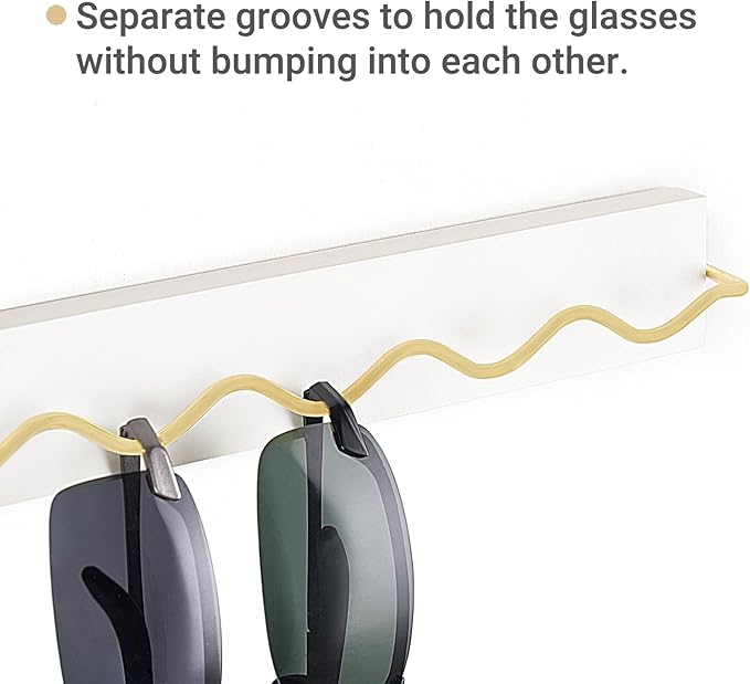 Mkono 2 Pack Wall Mounted Sunglasses Organizer Wood Sunglass Holder for Wall Modern Eyeglass Storage Hanging Eyewear Display Jewelry Rack for Entryway Living Room Bedroom, White