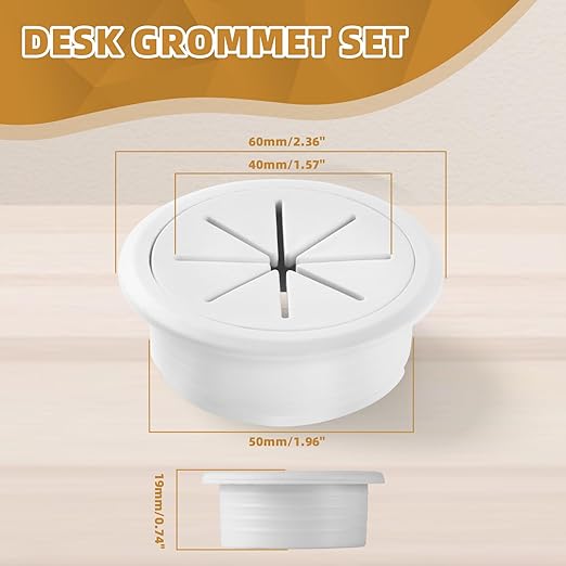 Desk Grommet 2 Inch (50 mm) 3 Pieces, Desk Hole Cover for Cables White, ABS Plastic Grommet Hole Cover for Wires Cables Through the Countertop by XIOGZAXI