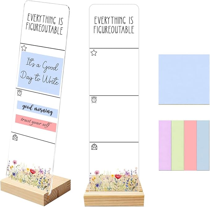 Sticky Notes Monitor Memo Board with Removable Wooden Base Everything is Figureoutable Inspirational Quote Message Board Portable Sticky Note Holder with 200 Sheets Sticky Office Desk Decor and Gift