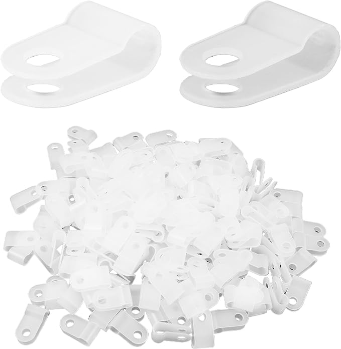 Antrader Rope Light Clips with Stainless Steel Screws,Nylon Screw Mounting Cord Fastener Clips for 1/5 Inch Diameter Wire Management,White,200Pcs