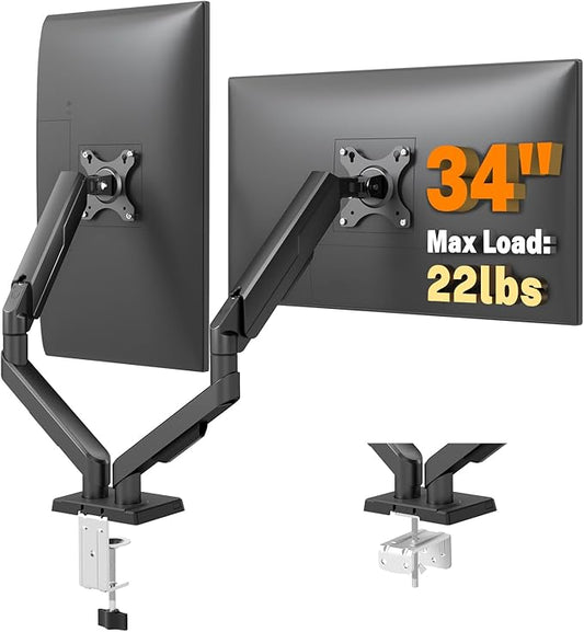 5Rcom Dual Monitor Stand for 17-34 inch Computer Screens, Full Motion Monitor Dual Monitor Arms, Dual Monitor Arms Hold up to 22lbs, Gas Spring Monitor Stand, 75/100mm VESA Mount