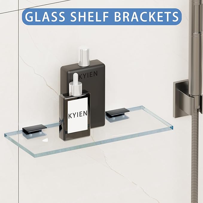 2Pcs 304 Stainless Steel Glass Shelf Clip Clamp Bracket Support Matte Black Adjustable Glass Clip Shelf Brackets Holder Support 0.3" to 0.5"/ 8 to 12mm Thick