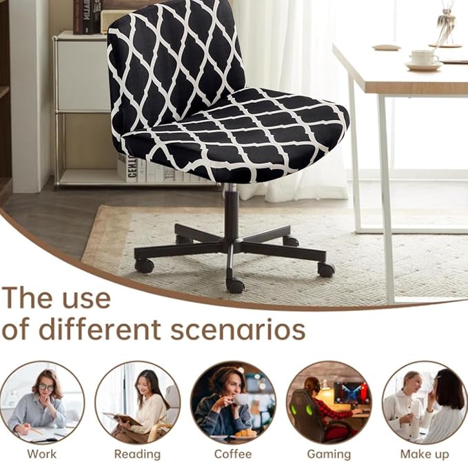 Levoberg Armless Criss Cross Office Desk Chair Cover Slipcovers Printed Vanity Desk Chair Covers Armless Cross Legged Wide Chair Covers Accent Mid Back Wide Swivel Task Chair Protector #9