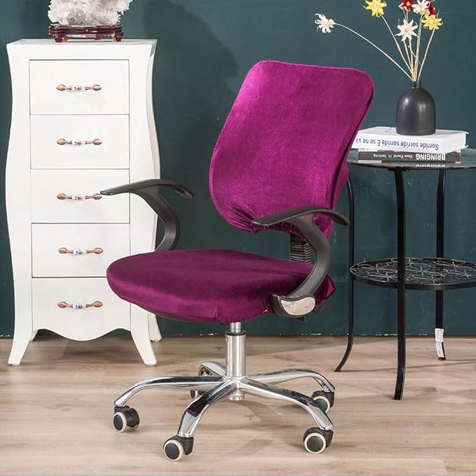 VIOKKO Stretch Spandex Velvet Computer Office Chair Covers, Removable Washable Universal Chair Slipcovers for Hotel Home Bar Wedding Party Decor (Chair Seat Cover + Backrest Cover)
