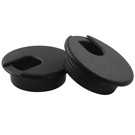 Piutouyar 4 Pcs 2 Inch Black Desk Grommet, Plastic Cable Hole Cover Desk Wire Cord Organizer for Office Equipment, Computer Table