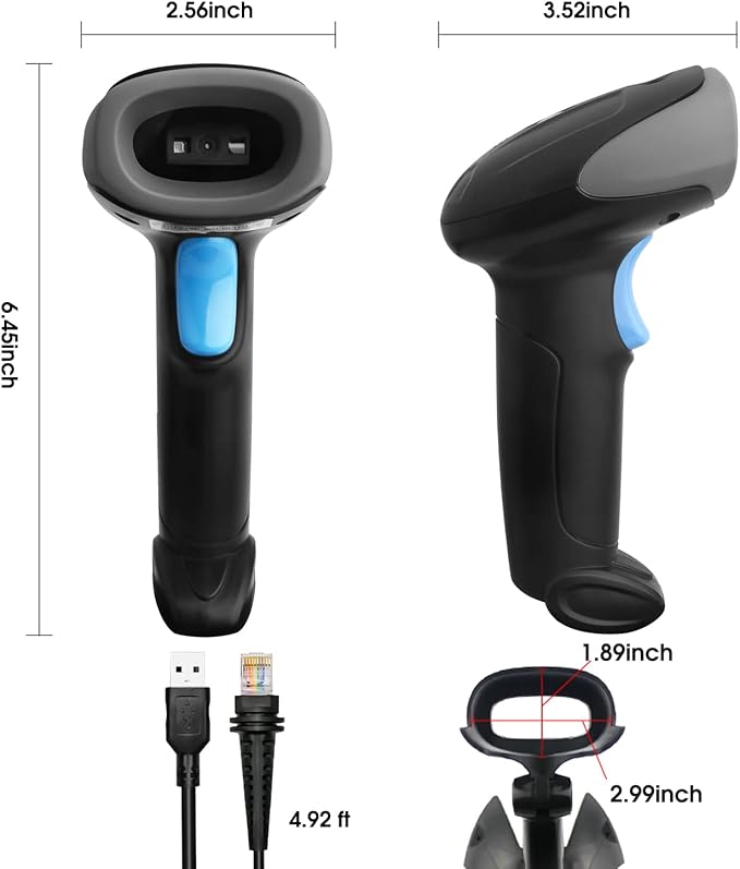 Sumicor 2D USB Barcode Scanner with Stand, Handheld 1D 2D QR Barcode Reader Support Mobile Payment Laptop Screen Scan Wired Bar Code Scanner for Supermarket Retail Store