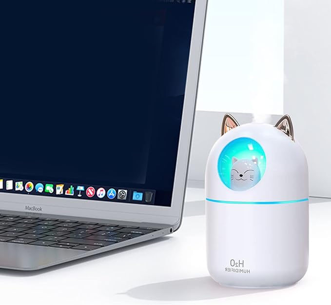 Small Humidifier 2PCS Cute Portable Cool Mist Humidifier with 12 Filter Sticks 7 Color Night Light USB Air Humidifiers for Bedroom Office Desk,Car,Travel (Pink+White+12 Filter Sticks)