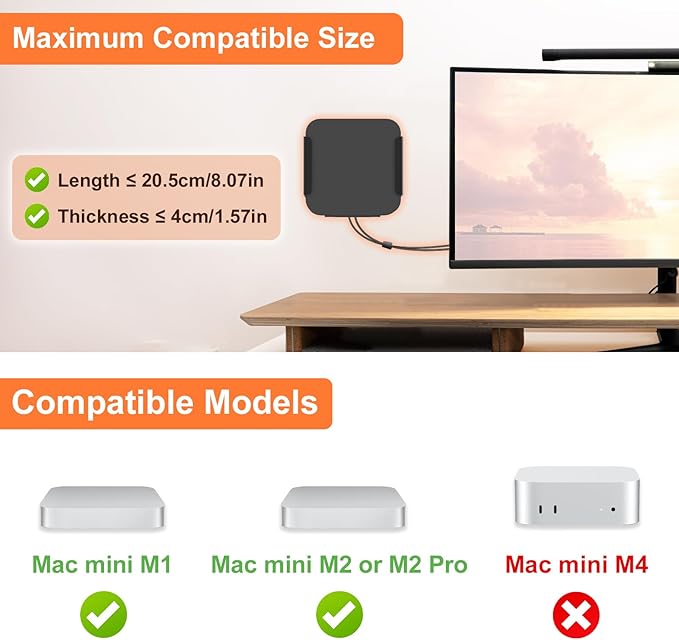 Metal Mount for Mac mini M1 M2，Monitor VESA Mount or Under Desk Mount and Wall Mount for Mac mini 2011-2023 M1 M2,with Larger Anti-Slip Pads, with Pen Holder.