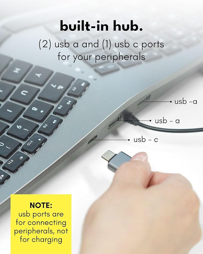 Macally Wired Ergonomic Keyboard for Mac - USB Hub, Backlit Keys, Dual USB C + A Plug, Split Design, Padded Wrist Cushion - Compatible Apple Keyboard for MacBook Pro/Air, iMac, iPad - Space Gray
