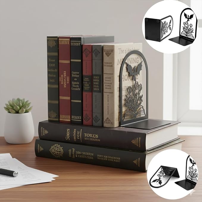 4 Pairs Book Ends, Bookends, Book Ends for Shelves, Non Skid Metal Book Divider Decorative Holder, Abstract Art Desgin Book Stopper Supports for Office, Home (4 Pairs Bookend)
