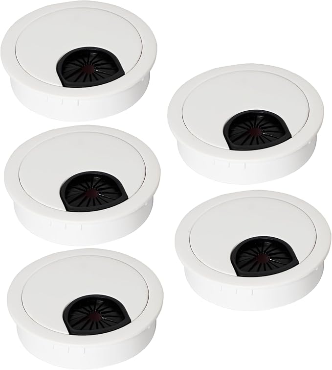 Signite 5 Pcs Plastic Desk Cable Grommet 2-1/2" – Durable Desk Hole Cover for Wire Management, Desks Cord Grommet for Workstations, Tables, Countertops 60mm Hole Cover for Home & Office Use - (White)