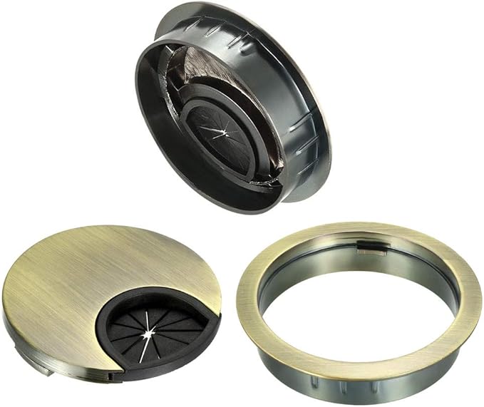 uxcell Cable Hole Cover, 2.1Inch/53mm Zinc Alloy Desk Wire Cord Cable Grommets Hole Cover for Office PC Desk Cable Cord Organizer, Bronze Tone