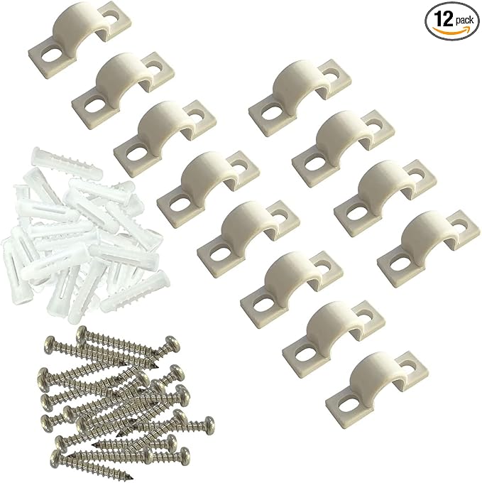 Wire Shelf Loop Clips 12Pcs Shelf Clips with Screws Expansion Tubes for Wire Shelving – White