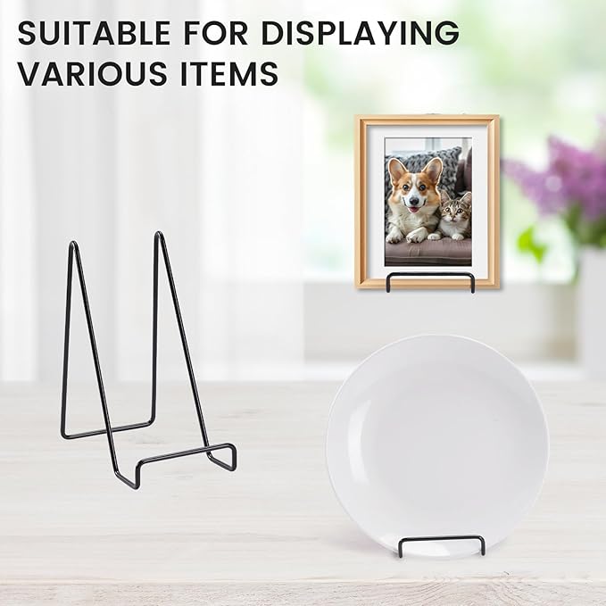 12 Pack 6 Inch Plate Stands for Display,Book Display Stand,Black Metal Decorative Plate Stand,Small Easels for Display,Suitable for Books, Desktop Art, Images, Photos,and Collages
