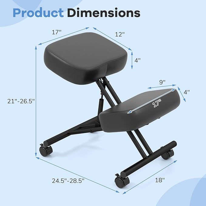 Goplus Kneeling Chair, Upholstered Mobile Desk Chair w/Adjustable Height, Thickened Sponge Cushion, 4 Lockable Universal Wheels, Office Home Padded Stool with Angled Seat, Black (2)
