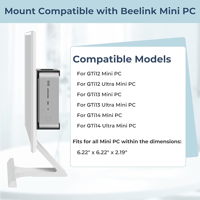 Mini PC Vesa Mount Compatible with Beelink GTi12, GTi13, GTi14, GTi12 Ultra, GTi13 Ultra, GTi14 Ultra Mini PC, Vesa/Wall/Under Desk, Mount for Beelink, Easy to Install, with Holder, Black