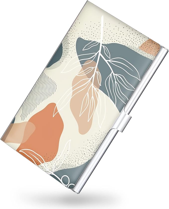 Business Card Holder，Color Printing Men's and Women's Business Card Case，Ultra-Thin Metal Business Card Organizer，Carry-on Pocket Wallet Business Card Holder,Bohemian Leaf