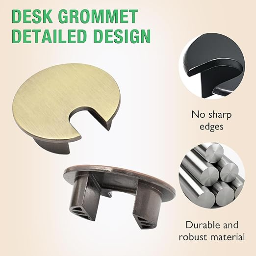 EASYEAH 2 Pcs Desk Grommet 1-3/8" / 35 mm, Desk Cord Hole Cover, Cable Grommet Metal Zinc Alloy Materilal, Desk Hole Grommet for Home & Office Pc, Detachable Cable Cord Organizer-Flat Black