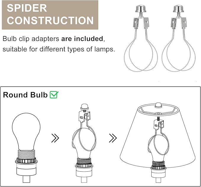 Small Lamp Shades Set of 2, Beige with Silver Thread Lamp Shade, 5.5" Top x 10" Bottom x 6.6" High, Glitter Linen Lamp Shades for Table Lamps Bedside Lamps, Spider, Bulb Clip Adapters Included