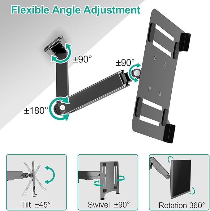 UPGRAVITY Laptop Wall Mount, 2-in-1 Gas Spring Wall Holder with Vented Tray for 12"-17" Notebook/13-32 Computer Screen, Full Motion Adjustable Wall Mount Laptop Stand Holds 3.3-17.6lbs