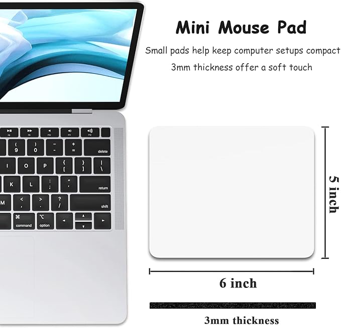 Dapesuom Small Mouse Pad, 5 x 6 Inch Thick Rubber Premium-Textured Non-Slip Portable & Washable Mini Mouse Mat for Women Men Wireless Laptops Keyboard Tray Gaming Work Computer Office Travel, White