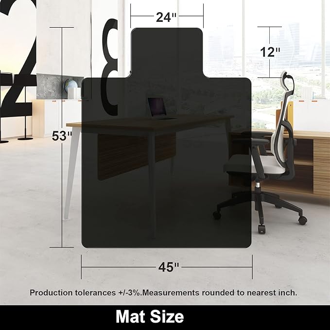 AiBOB Office Chair Mat for Hardwood Floor, 45 X 53 inches, Hard Floor Chair Mats Under Computer Desk, Easy Glide for Rolling Chairs, No Curling